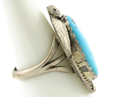 Navajo Ring 925 Silver Natural Blue Turquoise Artist Signed Justin Morris C.80's