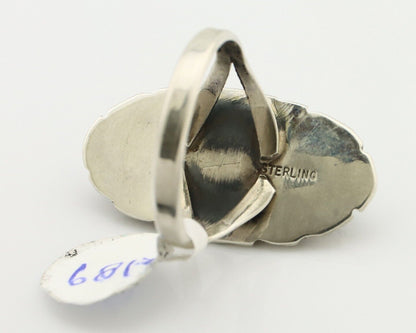 Navajo Ring .925 Silver Malachite Hand Stamped Native American Artist C.80's