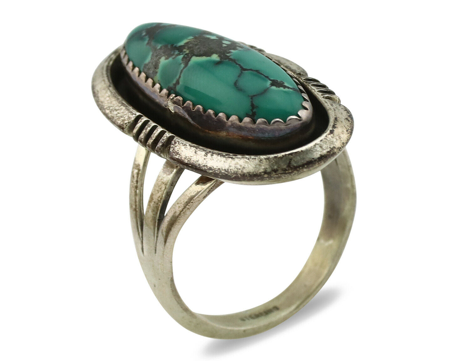 Navajo Ring .925 Silver Spiderweb Turquoise Native American Artist C.1980's