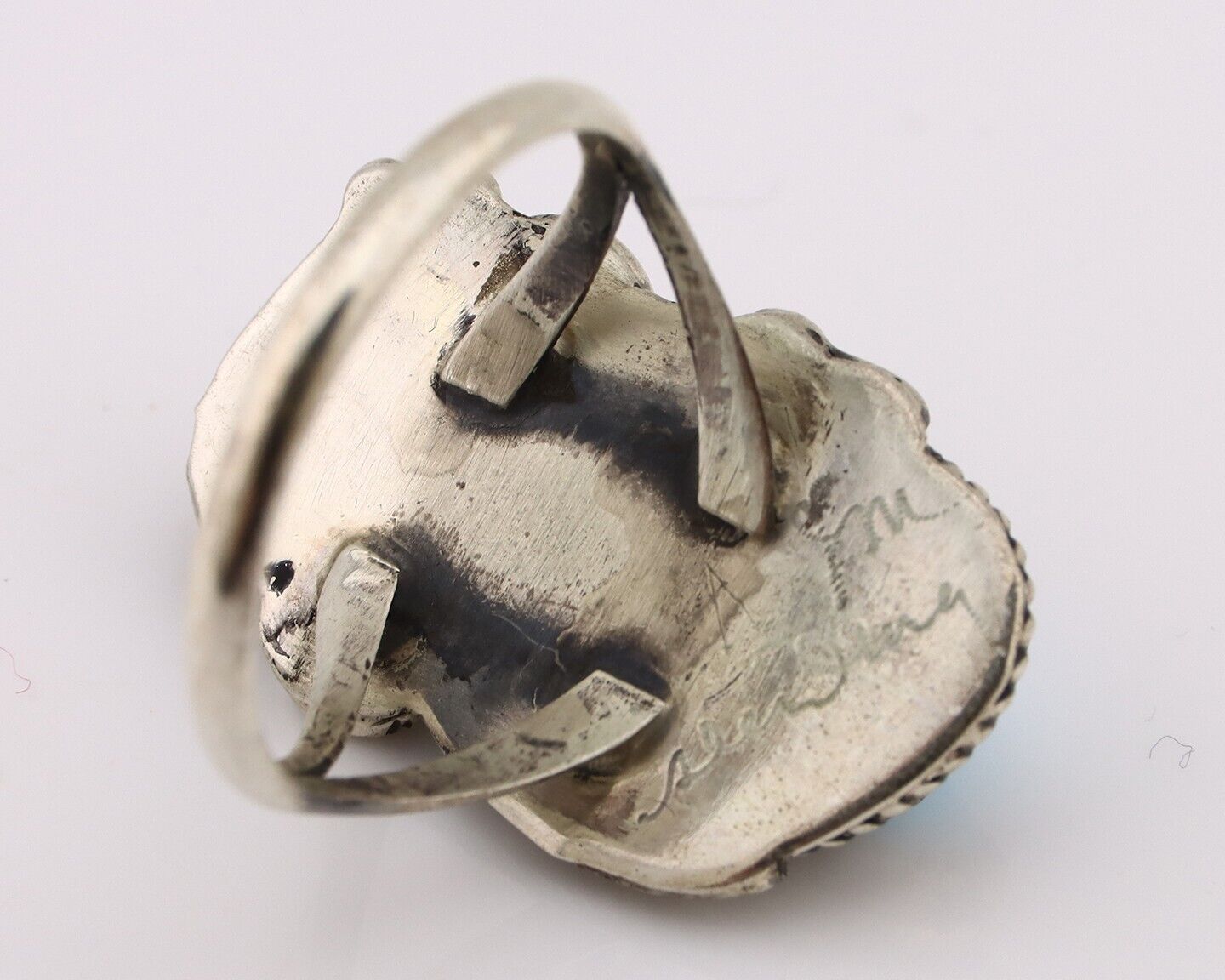 Navajo Ring 925 Silver Blue Turquiose & Coral Artist Signed Justin Morris C.80's
