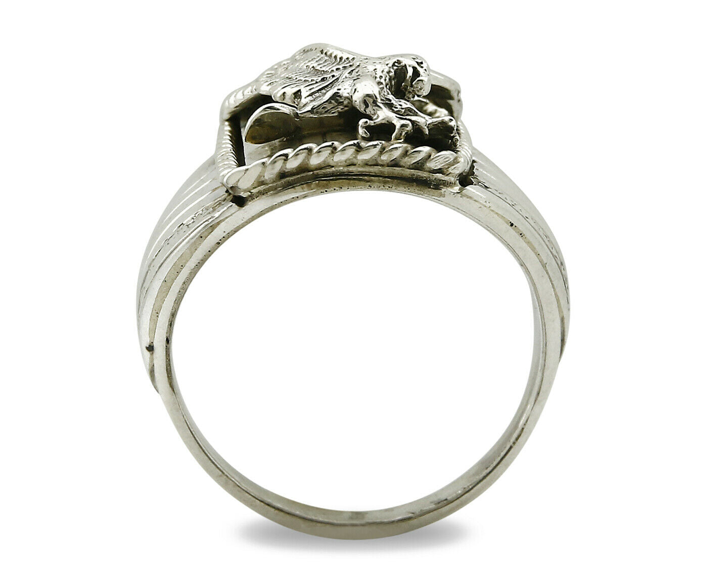 Navajo Ring .925 Silver Handmade Eagle Native Pattern Signed Artist S Ray C.80's