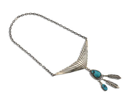Navajo Necklace 925 Silver Morenci Turquoise Native American Artist C.80's