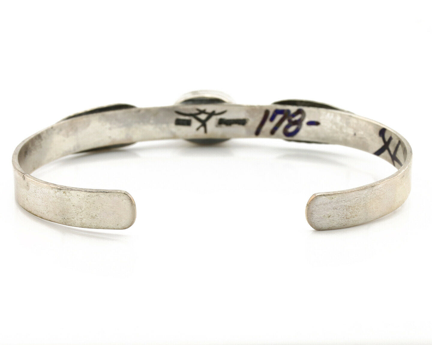 Navajo Bracelet .925 Silver Arizona Turquoise Artist Signed Tipi on Hill 80's