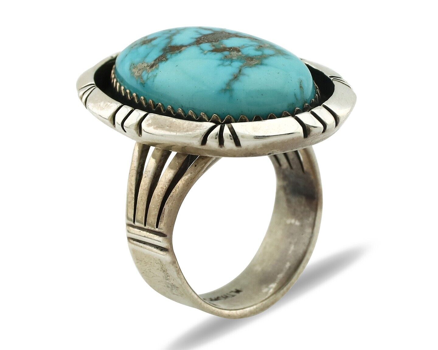 Navajo Ring 925 Silver Morenci Turquoise Artist Signed M Thompson C.80's