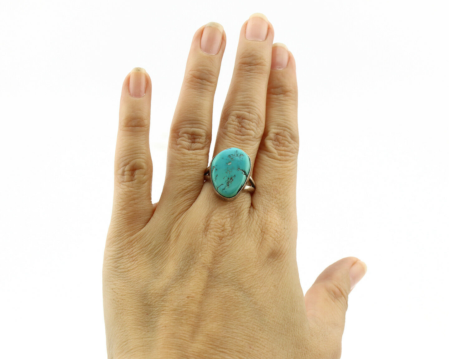 Navajo Ring .925 Silver Blue Turquoise Native American Artist C.80's