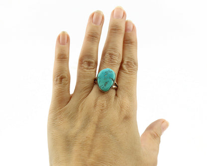 Navajo Ring .925 Silver Blue Turquoise Native American Artist C.80's