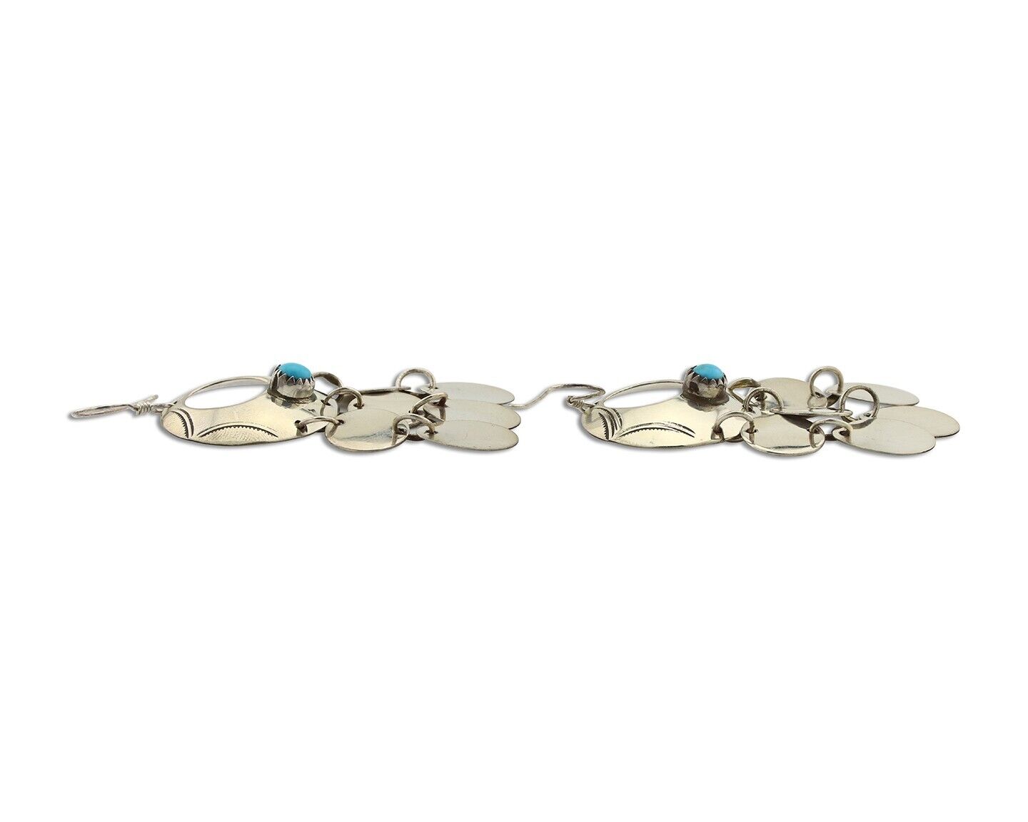 Navajo Handmade Earrings 925 Silver Blue Turquoise Signed Vera Jane C.80's
