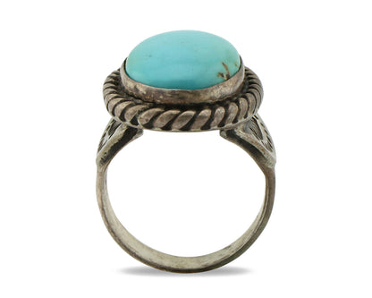 Navajo Ring 925 Silver Natural Blue Turquoise Native American Signed C.80's