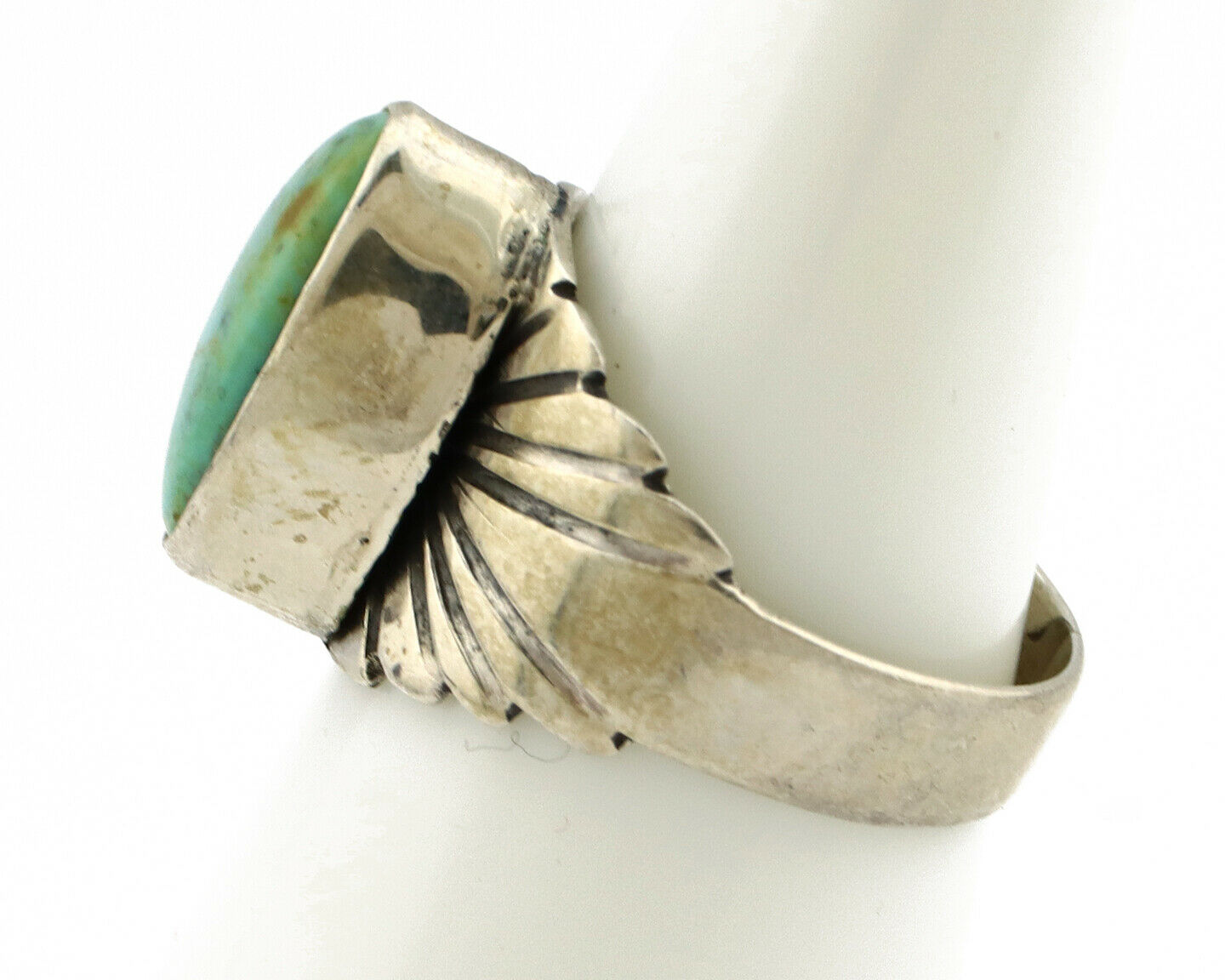 Navajo Ring .925 Silver Kingman Turquoise Artist Signed Apache C.80's