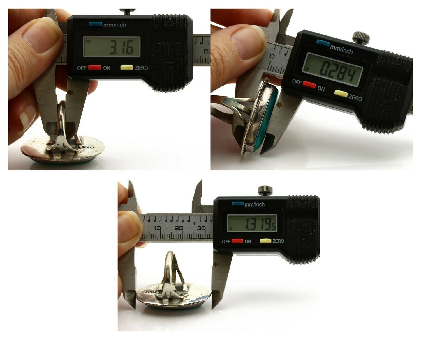 Navajo Ring .925 Silver Kingman Turquoise Artist Signed M Begay C.1980's