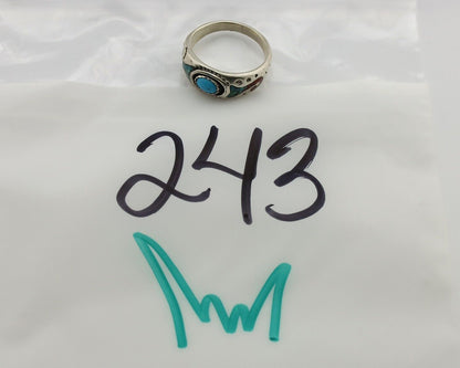 Navajo Handmade Ring 925 Silver Blue Turquoise & Coral Native American C.80's