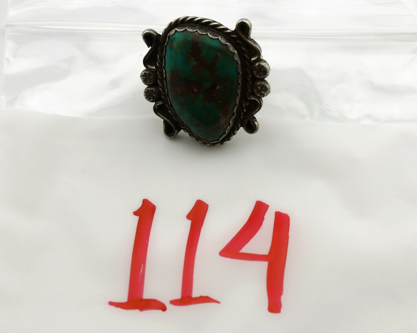 Navajo Ring .925 Silver Kingman Turquoise Artist Signed CC C.1980's