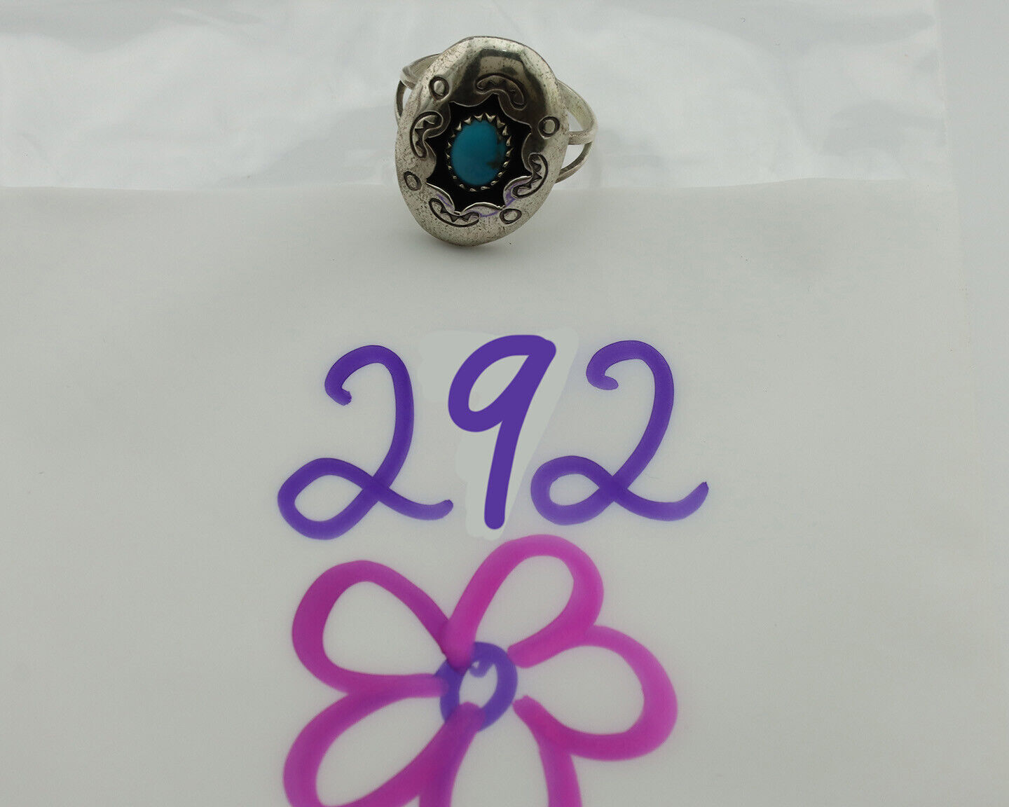 Navajo Ring .925 Silver Sleeping Beauty Turquoise Signed CP C.80's