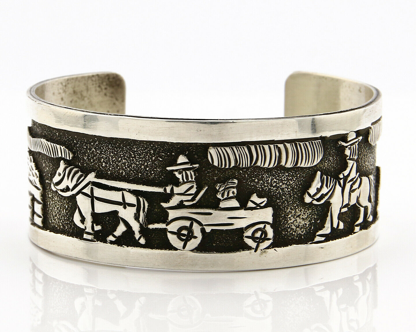 Navajo Bracelet .925 SOLID Silver Artist Signed Harold Yazzie Overlay C.80-90's