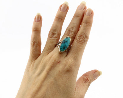 Navajo Ring .925 Silver Arizona Turquoise Native American Artist C80s