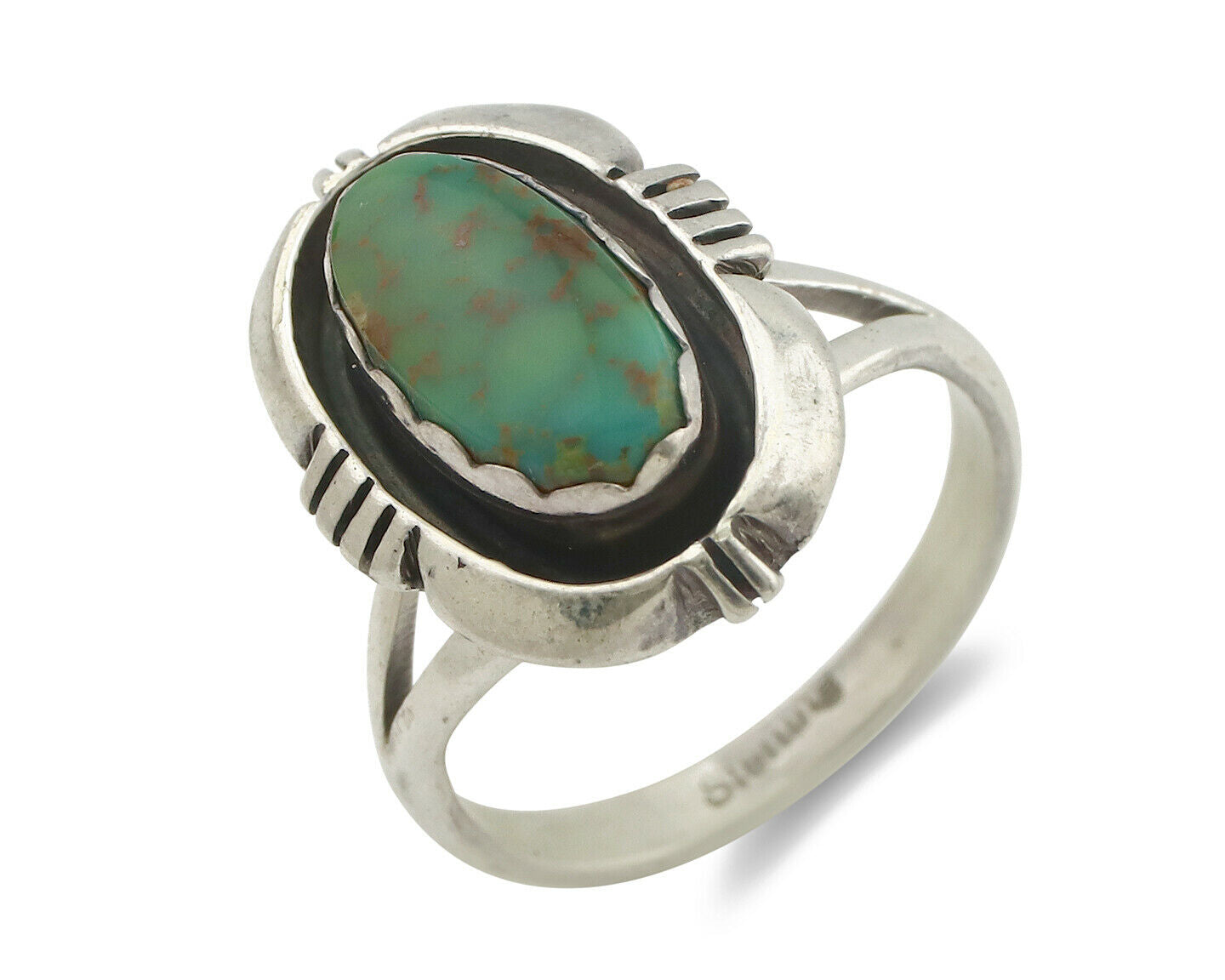 Navajo Ring .925 Silver Kingman Turquoise Handmade Native American Artist C.80's