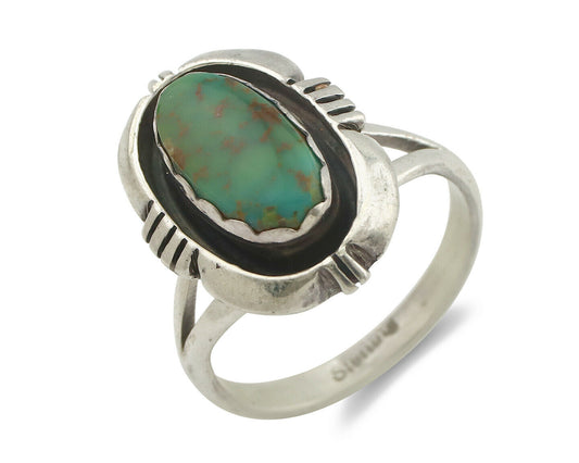 Navajo Ring .925 Silver Kingman Turquoise Handmade Native American Artist C.80's