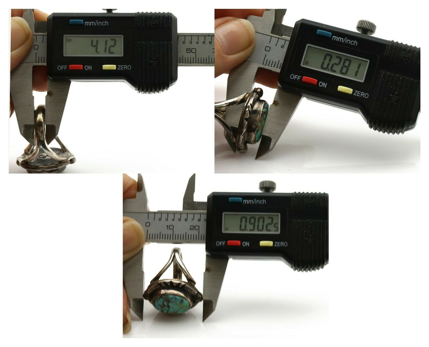 Navajo Ring .925 Silver Blue Turquoise Artist Signed Gecko C.1980's