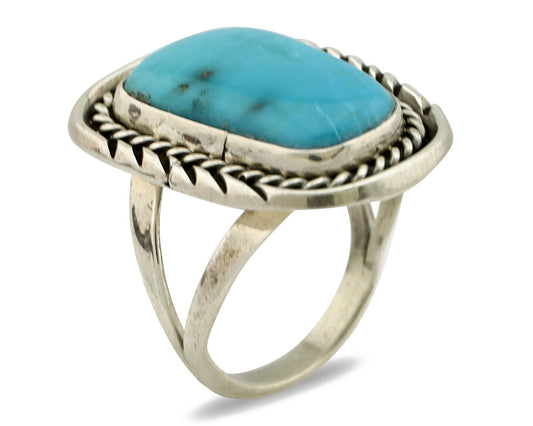 Navajo Ring .925 Silver Blue Sleeping Beauty Turquoise Signed D C.80's