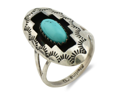 Navajo Ring .925 Silver Sleeping Beauty Turquoise Artist Signed P C80s