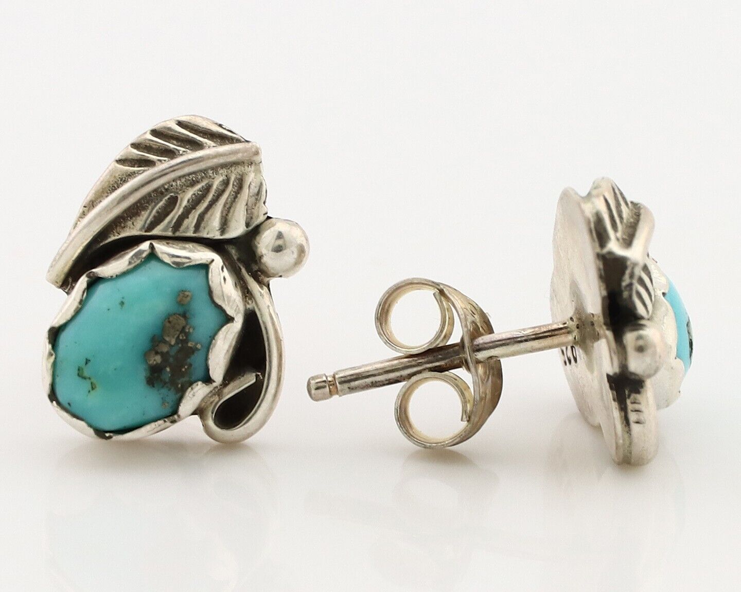 Navajo Earrings 925 Silver Natural Mined Turquoise Native American Artist C.80's