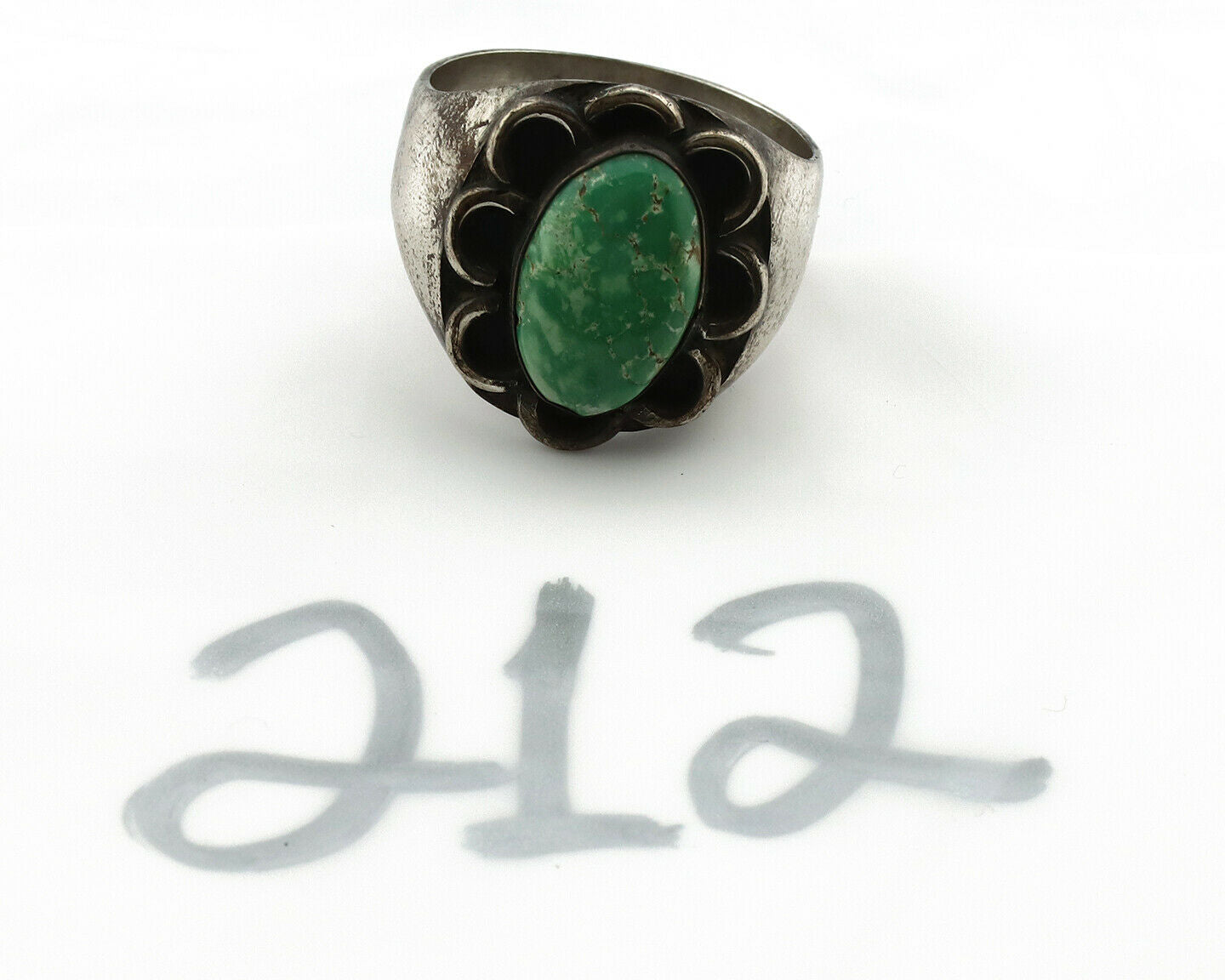 Navajo Ring .925 Silver Green Turquoise Native American Artist C.80's
