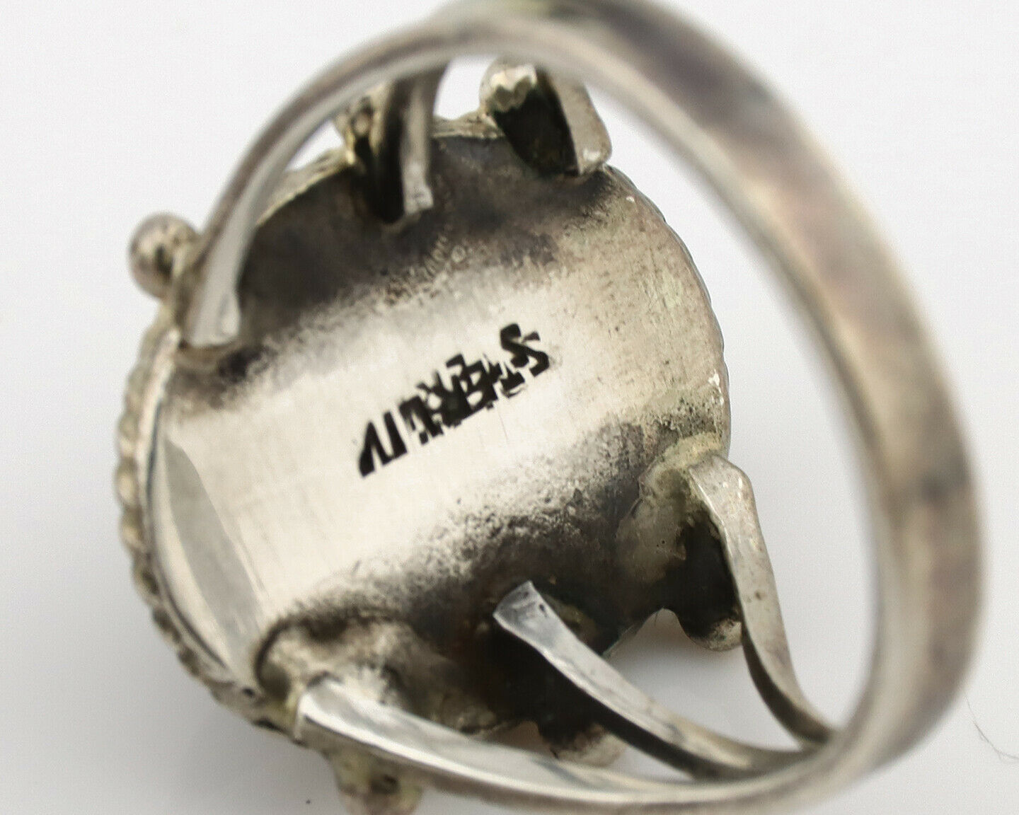 Navajo Ring .925 Silver Green Turquoise Native American Artist C.1980's