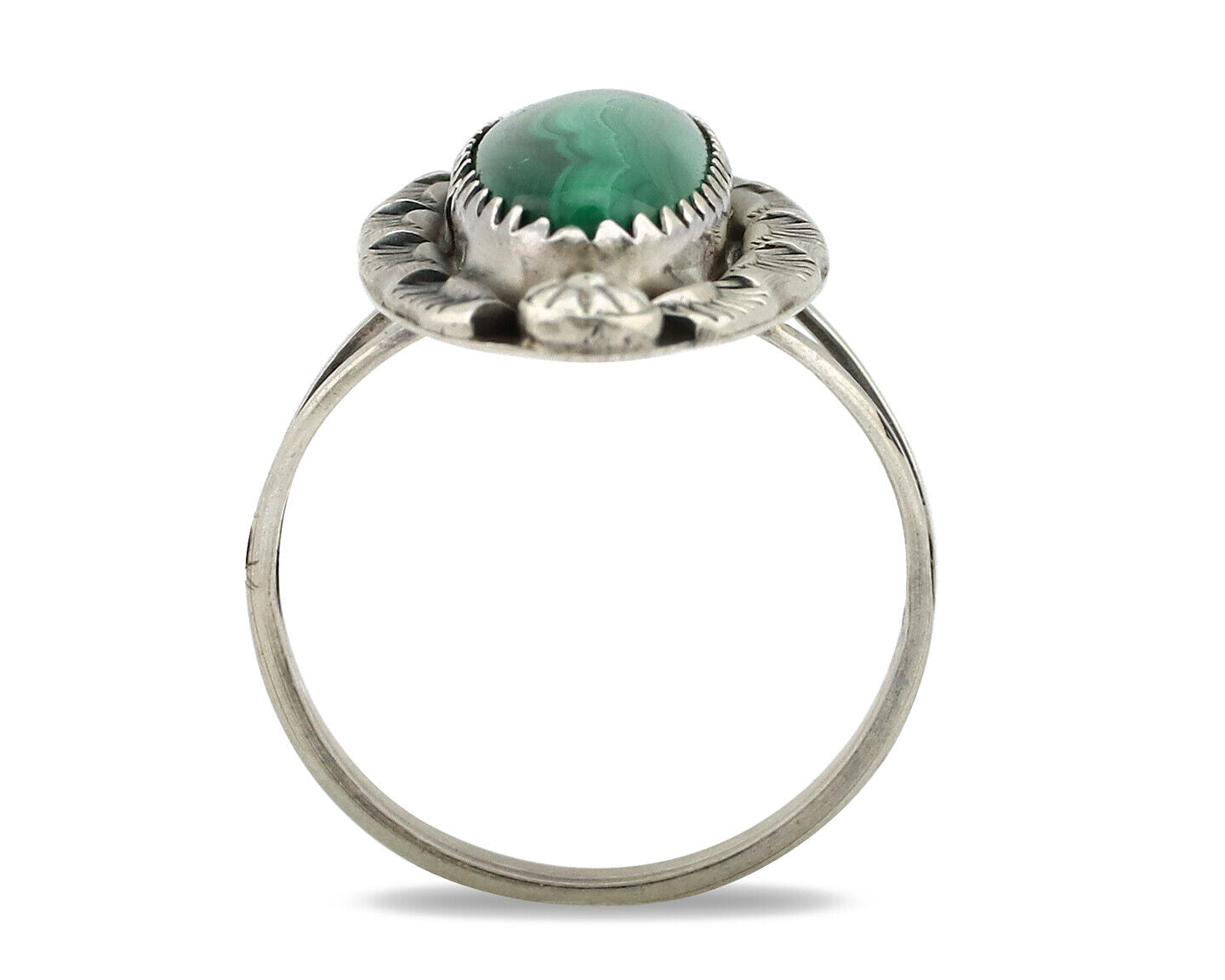 Navajo Ring 925 Silver Natural Malachite Artist Native American Signed H C.80's