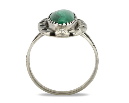 Navajo Ring 925 Silver Natural Malachite Artist Native American Signed H C.80's