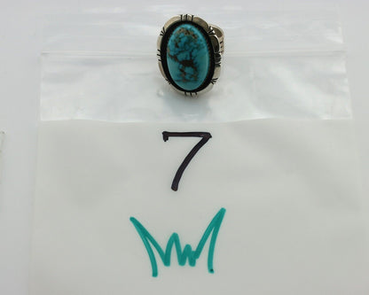 Navajo Ring 925 Silver Morenci Turquoise Artist Signed M Thompson C.80's