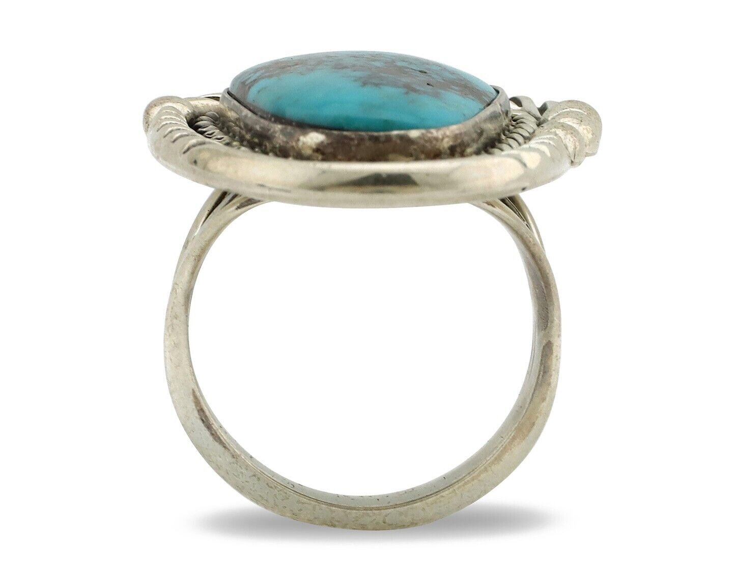 Navajo Ring 925 Silver Natural Blue Turquoise Artist Signed Ben S C.80's