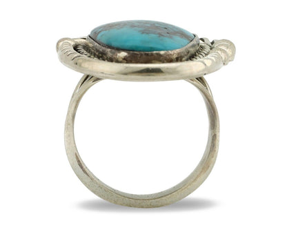 Navajo Ring 925 Silver Natural Blue Turquoise Artist Signed Ben S C.80's