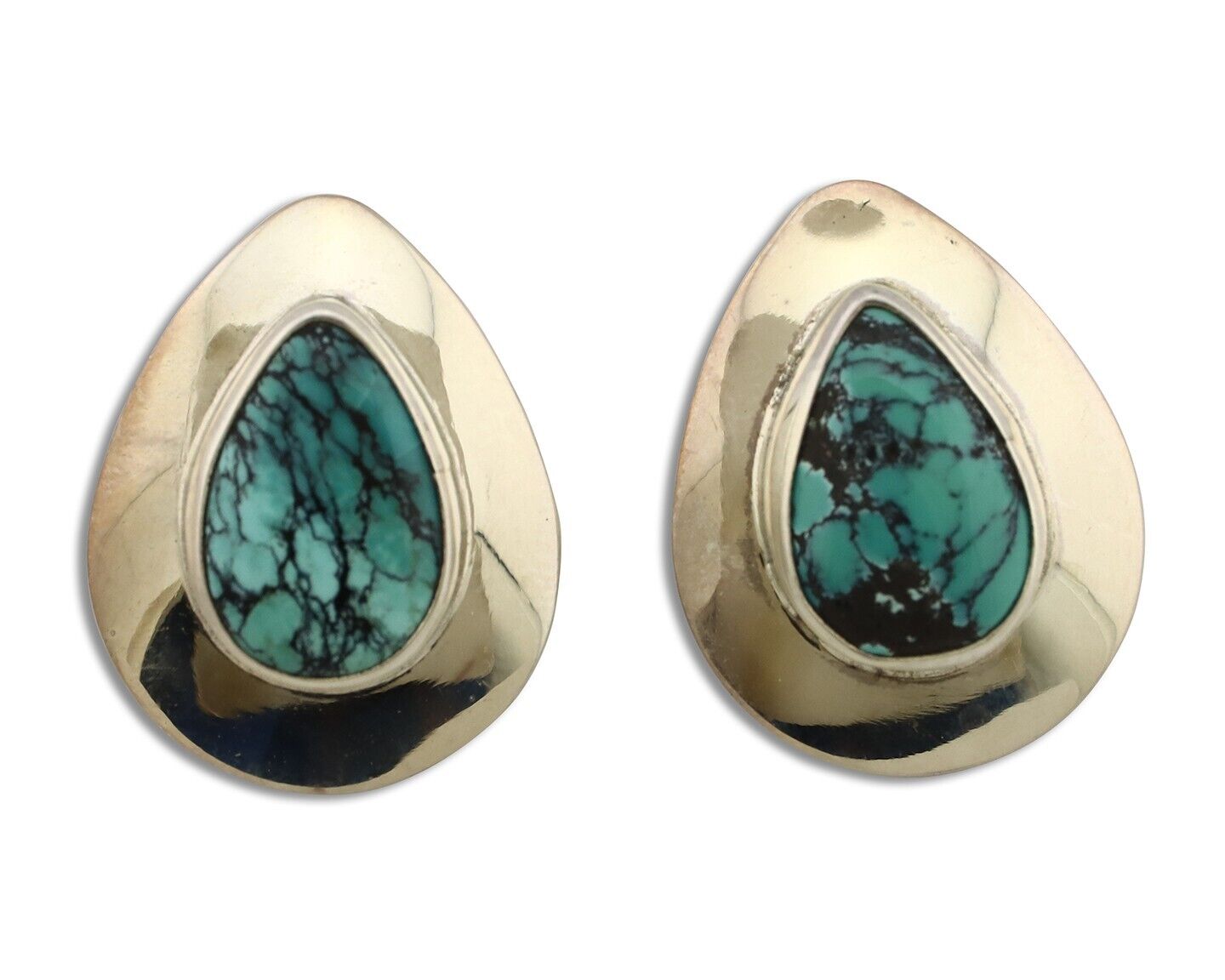 Navajo Earrings 925 Silver Blue Spiderweb Turquoise Native American Artist C90s