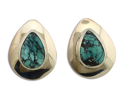 Navajo Earrings 925 Silver Blue Spiderweb Turquoise Native American Artist C90s