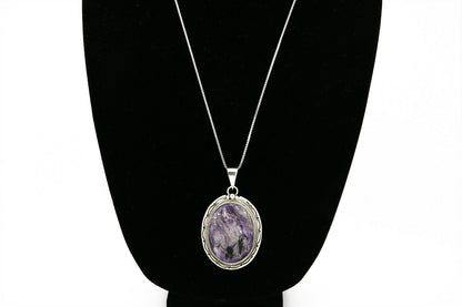 C.1980's Navajo Signed Roie Jaque .925 Silver Large Charoite Necklace