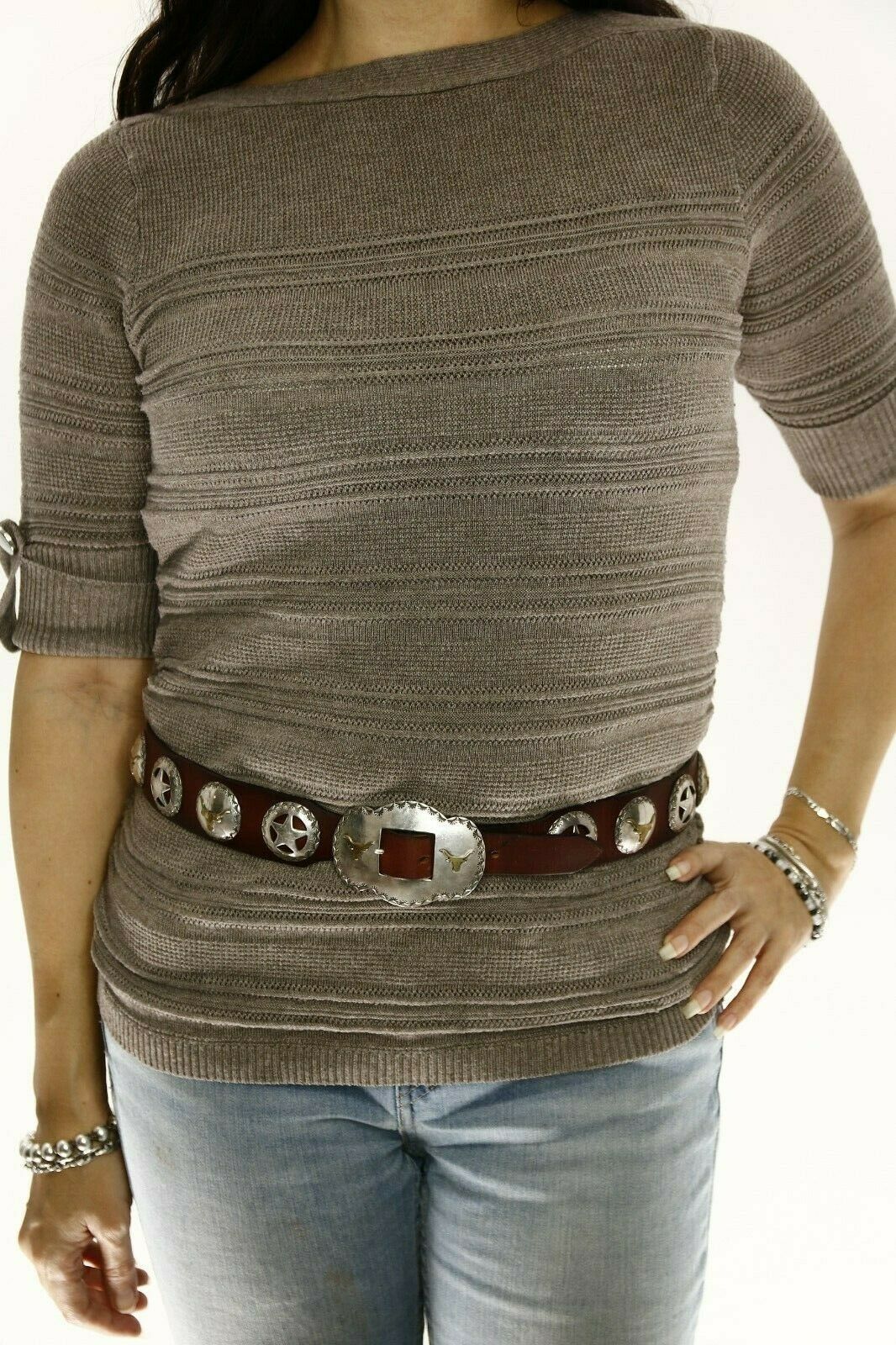 Navajo Concho Belt .925 Silver Signed Sacajawea C.80's