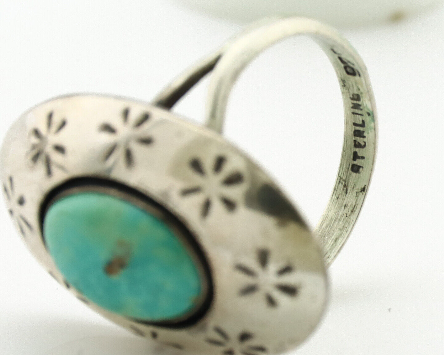 Navajo Ring .925 Silver Natural Blue Turquoise Native American Artist C.1980's