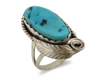 Navajo Ring 925 Silver Sleeping Beauty Turquoise Signed Justin Morris C.80's