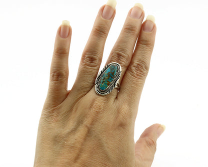 Navajo Ring .925 Silver Nevada Turquoise Artist Signed M Begay C.1980's