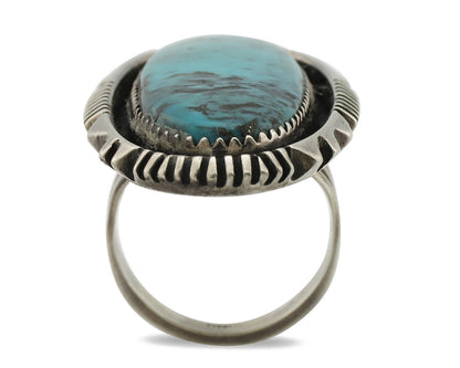 Navajo Ring .925 Silver Spiderweb Turquoise Artist Signed Begay C.1980's