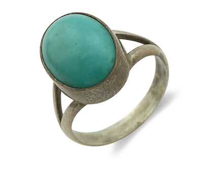 Navajo Ring .925 Silver Kingman Turquoise Native American Artist C.1980's