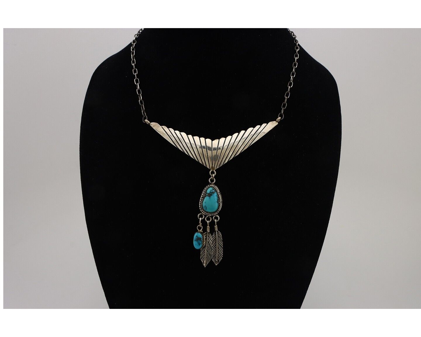 Navajo Necklace 925 Silver Morenci Turquoise Native American Artist C.80's