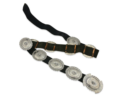 Navajo Concho Belt .925 Silver Hand Stamped Artist Susie James C.80's