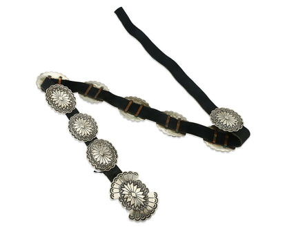 Navajo Concho Belt .925 Silver Hand Stamped Artist Michael Rogers C.80's