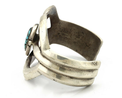 Navajo Sand Cast Bracelet .925 Silver Blue Diamond Turquoise Native American 75s