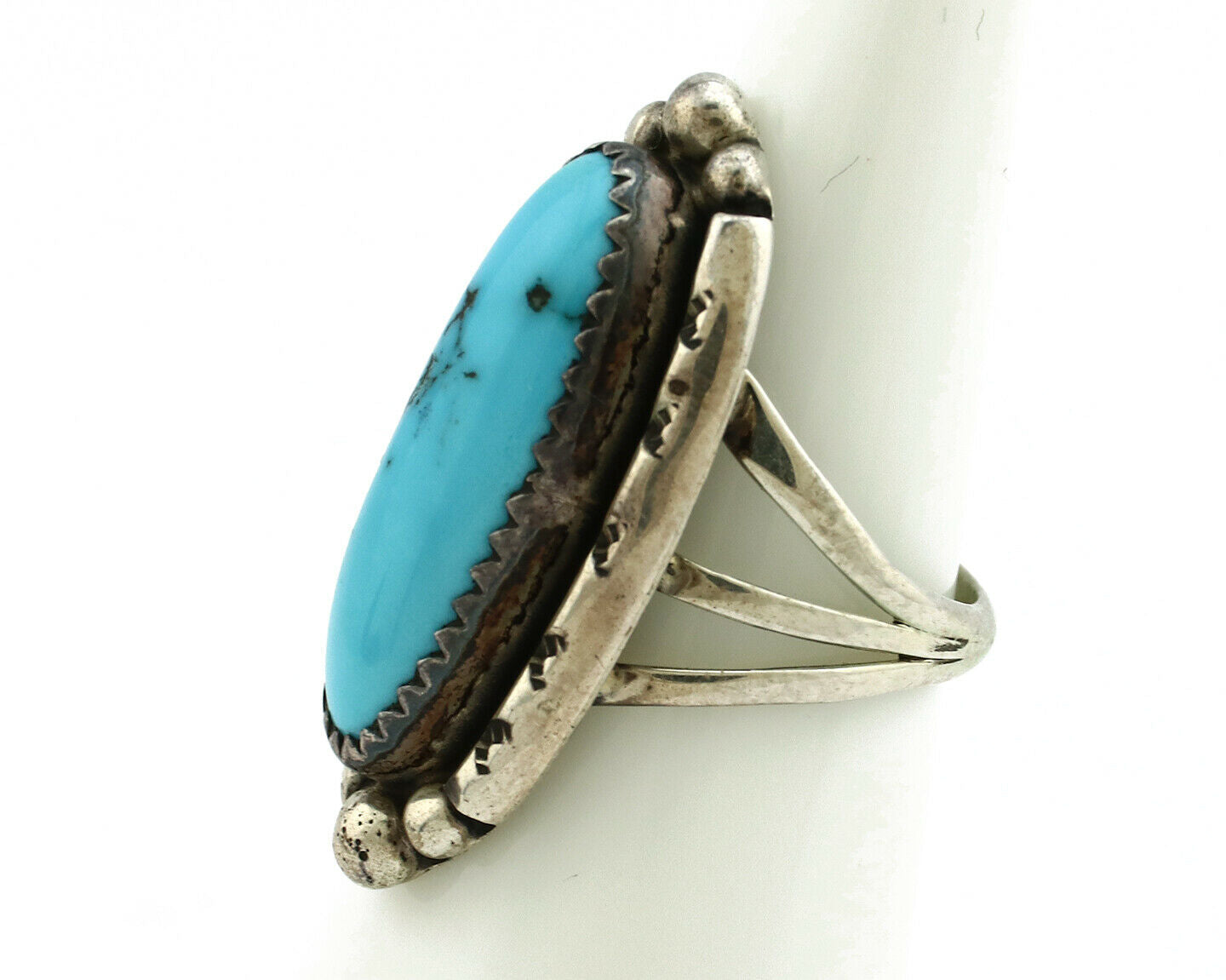 Navajo Ring .925 Silver Natural Blue Turquoise Artist Signed SC C.80's