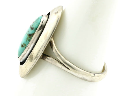 Navajo Shadow Box Ring .925 Silver Kingman Turquoise Signed M Montoya C80s