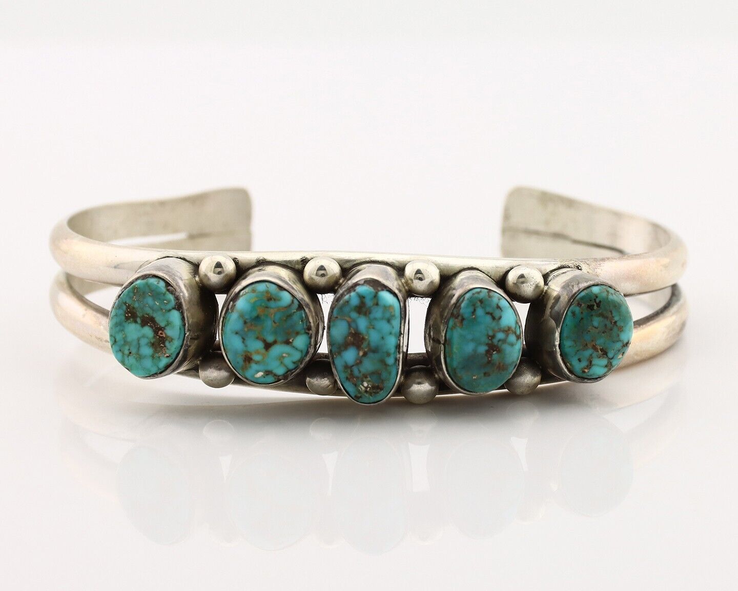Navajo Bracelet 925 Silver Spiderweb Turquoise Artist Signed E SANDAVOL C80s