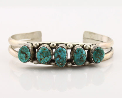 Navajo Bracelet 925 Silver Spiderweb Turquoise Artist Signed E SANDAVOL C80s