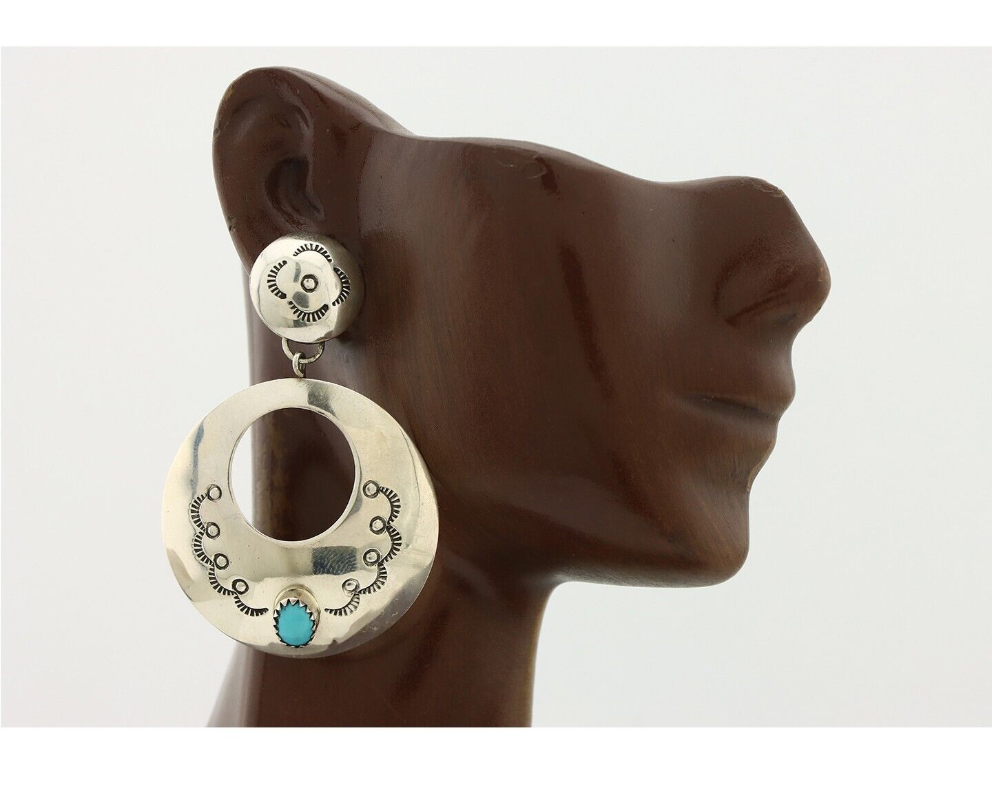 Navajo Handmade Earrings 925 Silver Blue Turquoise Signed Vera Jane C.80's